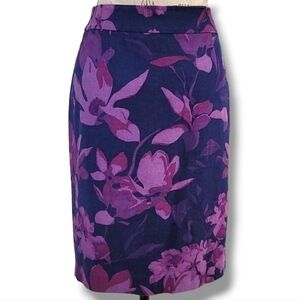 Banana Republic Linen Blend Purple Floral Pencil Skirt - Size 4
